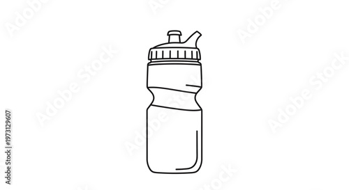 Line art drawing of a sports water bottle with a sipper lid, suitable for hydration during physical activities.