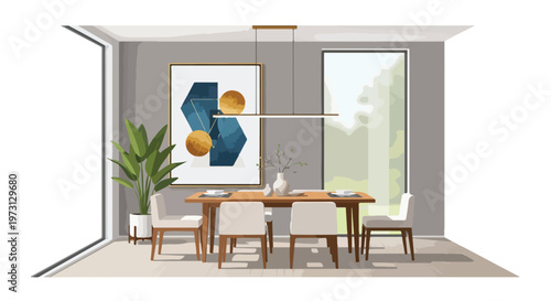 Modern Dining Room Aesthetic With Abstract Art and Natural Light