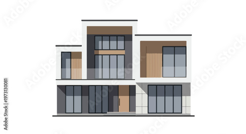 Contemporary architectural visualization of a modern multi-story residential dwelling featuring sleek lines expansive glazing and cubic volumes