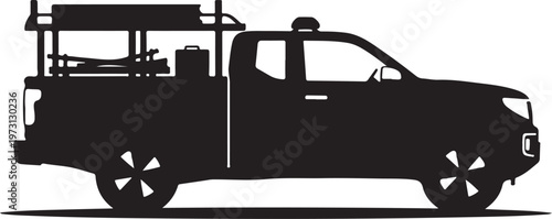 Black silhouette pickup truck, utility vehicle, cargo car, fleet icon
