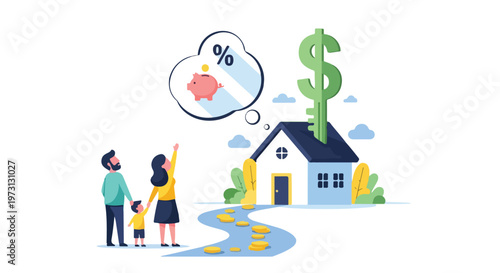 Family dreams of homeownership with financial planning and savings, visualizing a secure future and investment