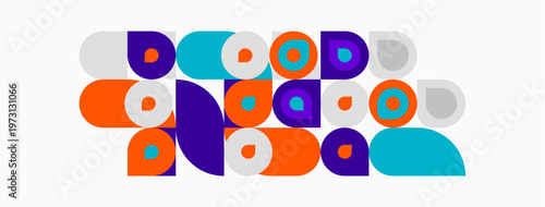 Abstract geometric shapes, circles, rectangles, vibrant colors. Modern design, playful composition, simple forms, flat illustration.