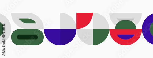 Abstract geometric shapes form colorful overlapping patterns. Minimalist design features vibrant hues, creating dynamic visual effect.