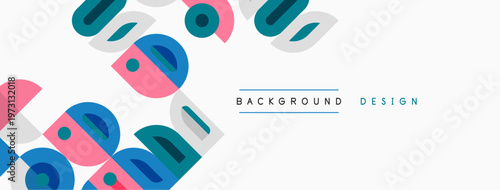 Abstract geometric shapes overlap, creating vibrant background. Minimalist design features cool, warm color palette. Text reads background design.