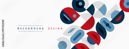 Abstract geometric pattern. Red, blue, white shapes overlap creating dynamic visual effect. Modern design element for backgrounds.