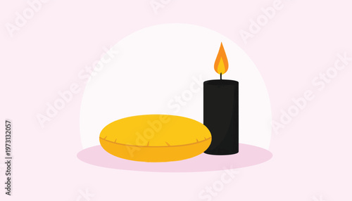 vector A Black Candle Burns Beside a Yellow Oval Object on a Light Purple Background