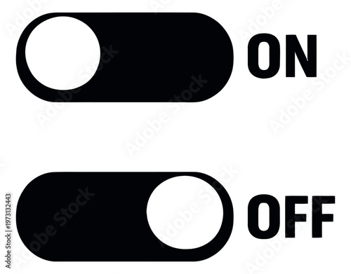 Modern flat icon set featuring on and off toggle switches for user interface design