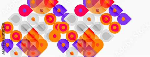 Abstract geometric pattern. Overlapping circles, squares create vibrant colorful composition. Modern design element, simple shapes.