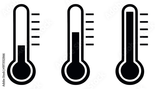 Line art thermometer set featuring different temperature levels for measurement and weather