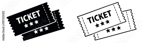 Iconic ticket icon set featuring two variations of admission tickets with stars for events and entertainment