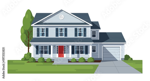 Charming suburban dwelling with a bright red door and well-maintained lawn presenting a welcoming and comfortable abode ideal for family life