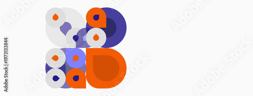 Abstract colorful circles, overlapping shapes create dynamic composition. Modern design, playful aesthetic, simple geometry.