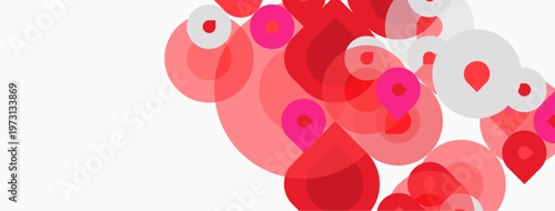 Abstract composition. Overlapping circles, varying shades pink, red, white. Minimalist design, clean aesthetic, modern feel.