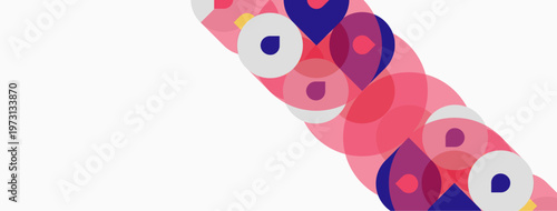 Abstract composition featuring overlapping circles. Pink, purple hues dominate design. Minimalist aesthetic, clean lines present. Modern visual element.