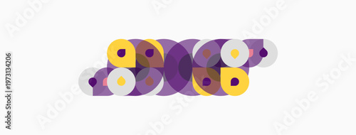 Abstract circles overlap, creating vibrant purple, yellow shapes. Minimalist design, clean background, modern aesthetic.