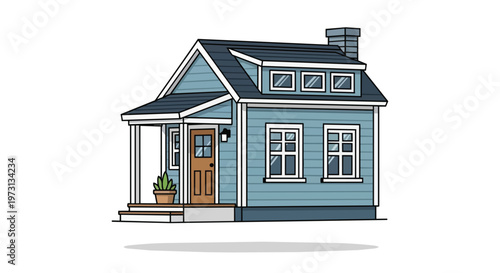 Charming Blue Storybook Cottage with a Welcoming Front Porch and Dormer Windows