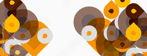 Abstract geometric pattern. Circles overlap, creating warm color scheme. Brown, orange, white tones dominate composition. Simple design.