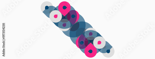 Colorful circles overlap, creating abstract pattern. Shapes vary in size, hue, opacity. Minimalist design, modern aesthetic.