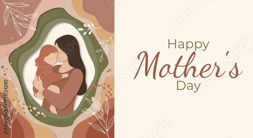 Happy mother's day card with abstract floral and maternal portrait