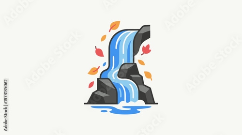 Cartoon Waterfall with Autumn Leaves