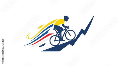 Cyclist Ascending Steep Incline with Speed Trails