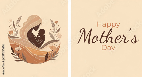 Happy mother's day illustration with mother and child