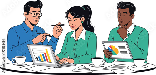 Diverse team members engage in a productive discussion over business.