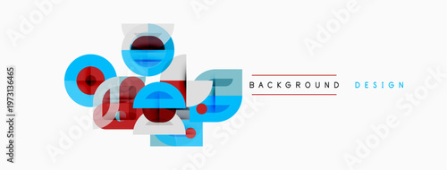 Abstract geometric shapes overlap, creating vibrant blue, red tones. Minimalist design suitable for backgrounds, presentations.