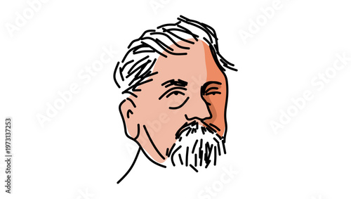 Gustave Eiffel portrait, flat vector illustration