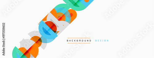 Abstract geometric shapes overlap, creating vibrant design. White background provides clean contrast, modern aesthetic.