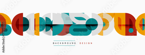 Abstract geometric shapes, vibrant colors, modern design elements. Composition features overlapping forms, creating dynamic visual texture.