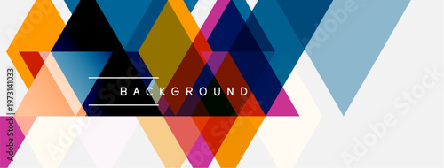 Abstract geometric shapes overlap, creating vibrant colorful background. Text BACKGROUND present centrally. Modern design elements visible.