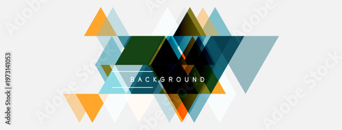 Abstract geometric shapes overlap, creating modern design. Orange, blue, gray tones dominate white background. Text reads BACKGROUND.