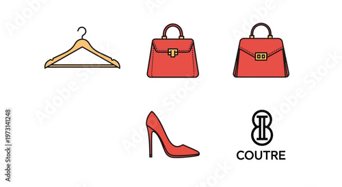 Red High Heel Shoe and Handbags.