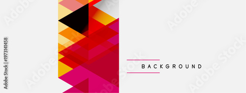 Abstract geometric design. Colorful triangles form dynamic pattern. White space provides contrast, text label present.