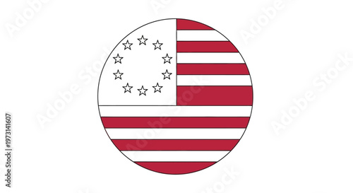 Illustrated vector design showcasing the Betsy Ross flag, a historical emblem with thirteen stars and stripes, set against a clean white background, conveying a patriotic mood