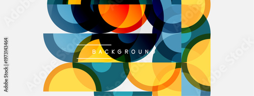 Abstract geometric design. Overlapping circles, squares create vibrant composition. Modern style, suitable background element.