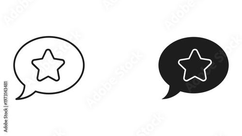 Two star rating icons in speech bubbles one black and one white on a clean background