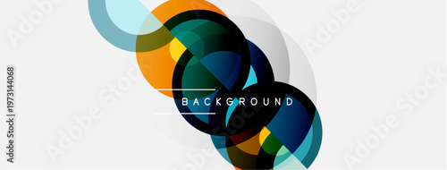 Abstract design features overlapping colorful circles. Modern aesthetic, simple composition, suitable for backgrounds or banners.