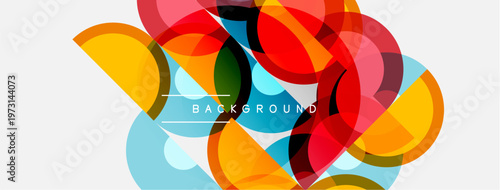 Abstract colorful overlapping circles create dynamic visual texture. Bright hues blend, forming modern background design.