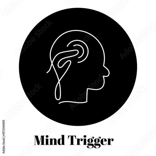 Mind Trigger and Sensory Signal IconMonoline Human Head Cognitive Awareness Outline Vector. mind trigger, brain trigger, neural activation, cognitive response, psychology icon, awareness symbol.
