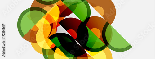 Abstract composition featuring overlapping translucent circles. Colors include yellow, green, brown, black. Minimalist design, modern aesthetic.