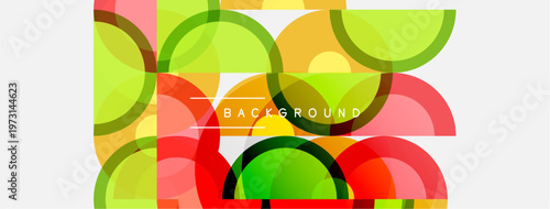 Abstract colorful circles overlap creating dynamic visual texture. Background features vibrant hues, modern design elements.