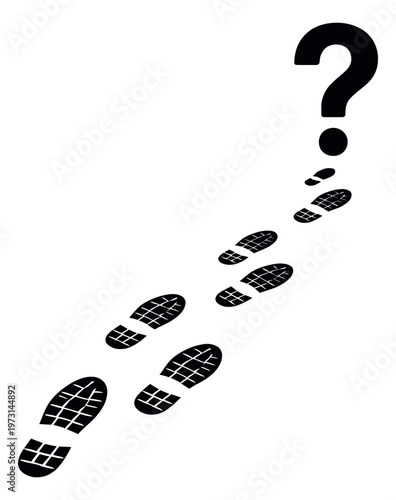 Stylized illustration of footprints leading to a question mark depicting a search for answers for problem solving