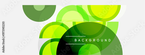 Abstract green shapes overlap, creating dynamic background. Modern design utilizes transparency, gradients, simple geometry.