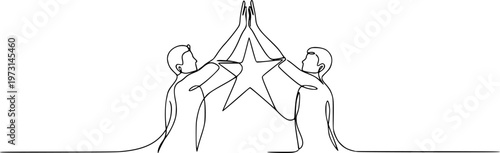 Minimalist One Line Art of High Five and Shaking Hands - Concept of Teamwork, Business Success and Partnership Vector Illustration