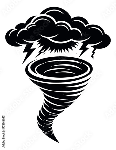 Stylized illustration of a tornado depicting a severe storm for weather forecasts and hazard warnings