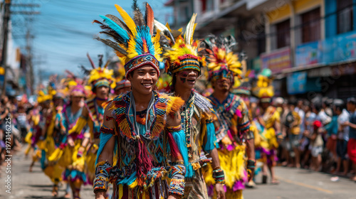 Higalaay Festival, Colorful street dancers in traditional costumes performing during Higalaay Festival parade in Philippines showcasing vibrant Filipino culture and festive energy