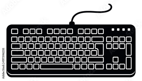 Line art illustration of a computer keyboard depicting an input device for digital communication