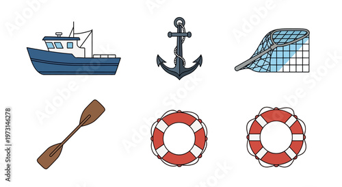 Nautical objects and ship equipment.